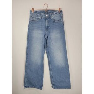 H&M &Denim Baggy Wide Leg Jeans Light Wash Mid Waist Loose Fit Size 6